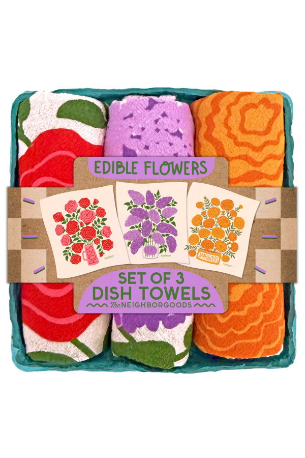 The Neighborgoods Edible Flowers Dish Towel Set of 3