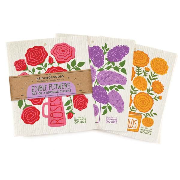 The Neighborgoods Edible Flowers Sponge Cloth Set of 3