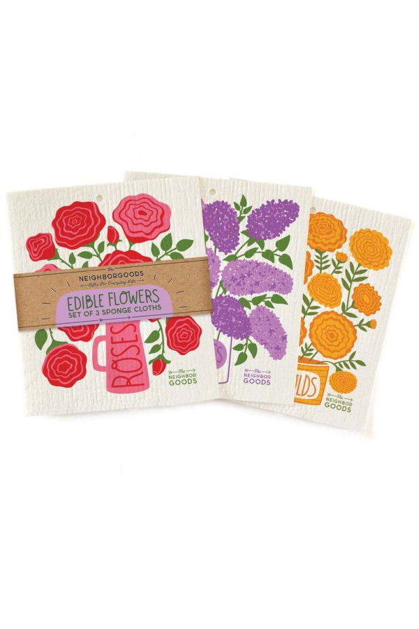 The Neighborgoods Edible Flowers Sponge Cloth Set of 3