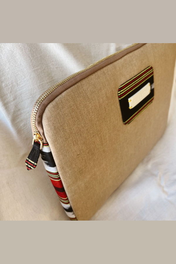 K'ai & Vrosi Zipped Patterned Canvas Laptop Case