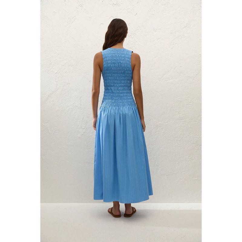 Faithfull The Brand Palomar Midi Dress - Mico Pinstripe Azul