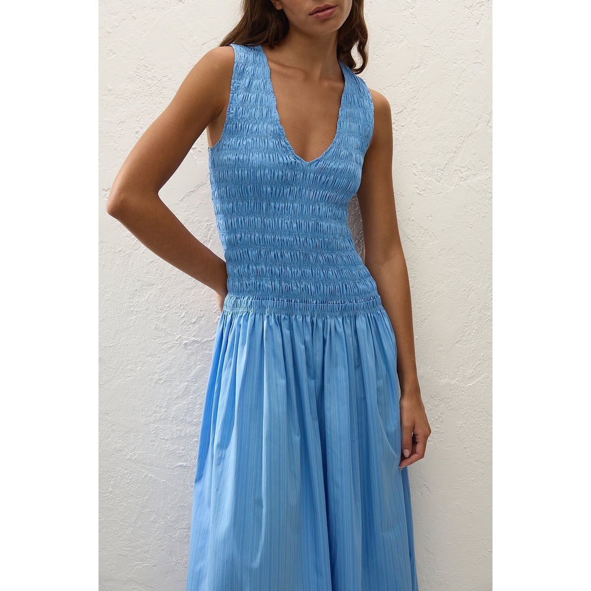 Faithfull The Brand Palomar Midi Dress - Mico Pinstripe Azul - Image 4 of 4