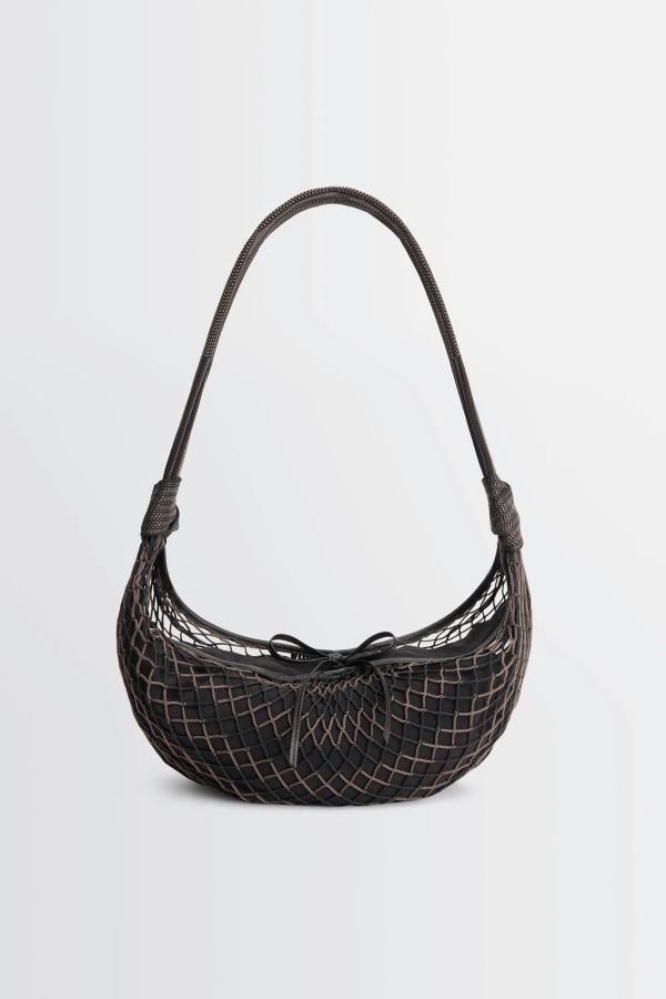 Lemaire Croissant Filt Bag Chevron Marron Glac/ Black