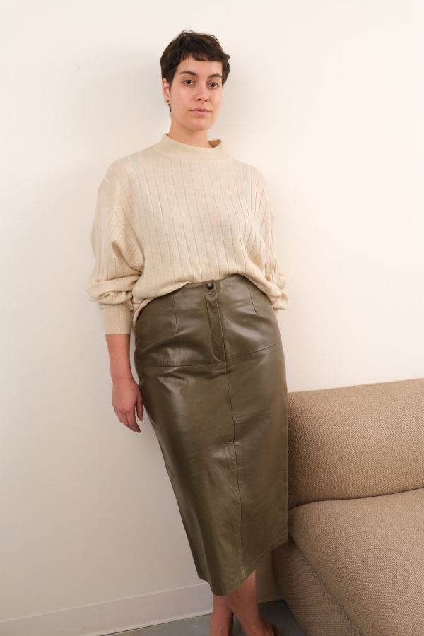 Hermine Vintage Olive Leather Maxi Skirt