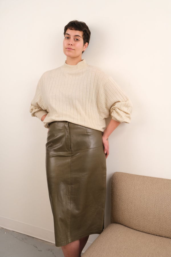 Hermine Vintage Olive Leather Maxi Skirt