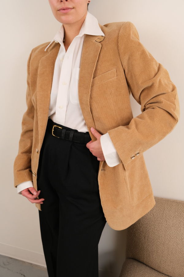 Hermine Vintage Biscotti Corduroy Suede Elbow Patch Blazer - Beige