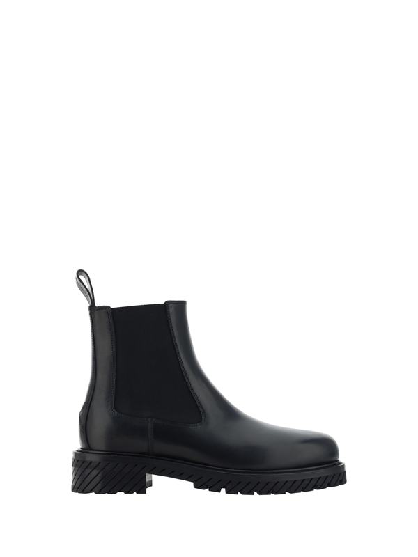 Off-White Leather Combat Ankle Boots - Black