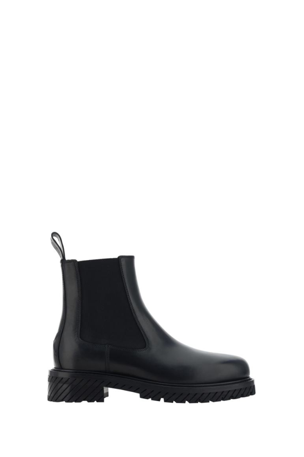 Off-White Leather Combat Ankle Boots - Black
