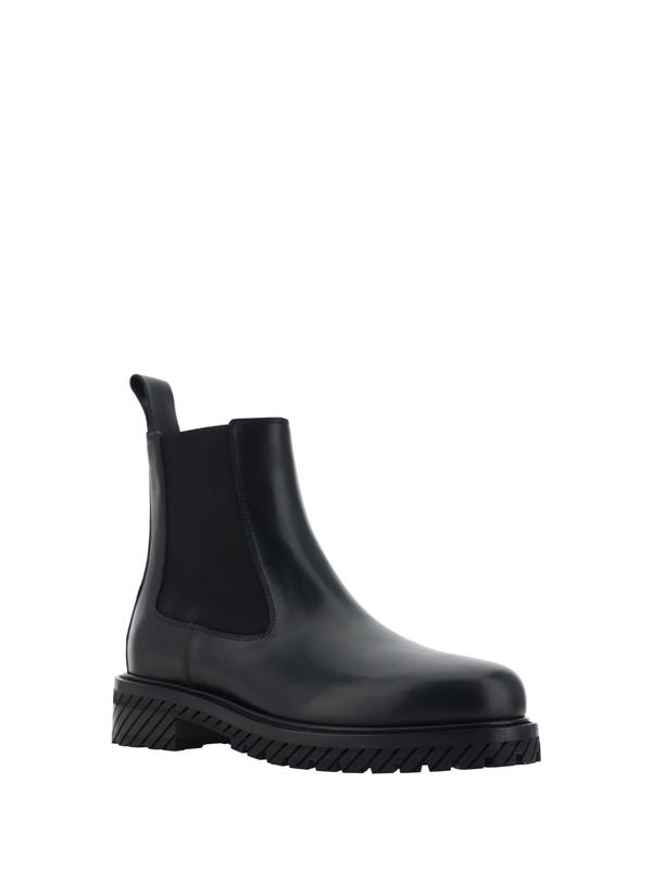 Off-White Leather Combat Ankle Boots - Black