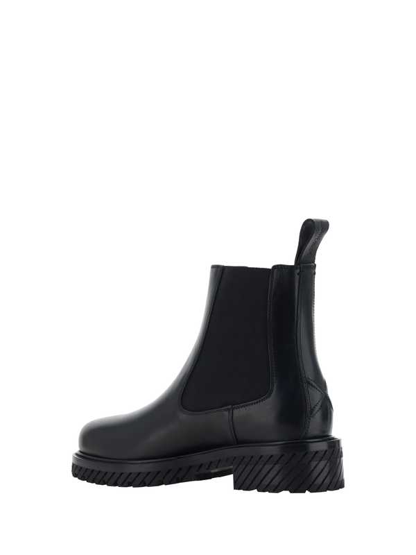 Off-White Leather Combat Ankle Boots - Black
