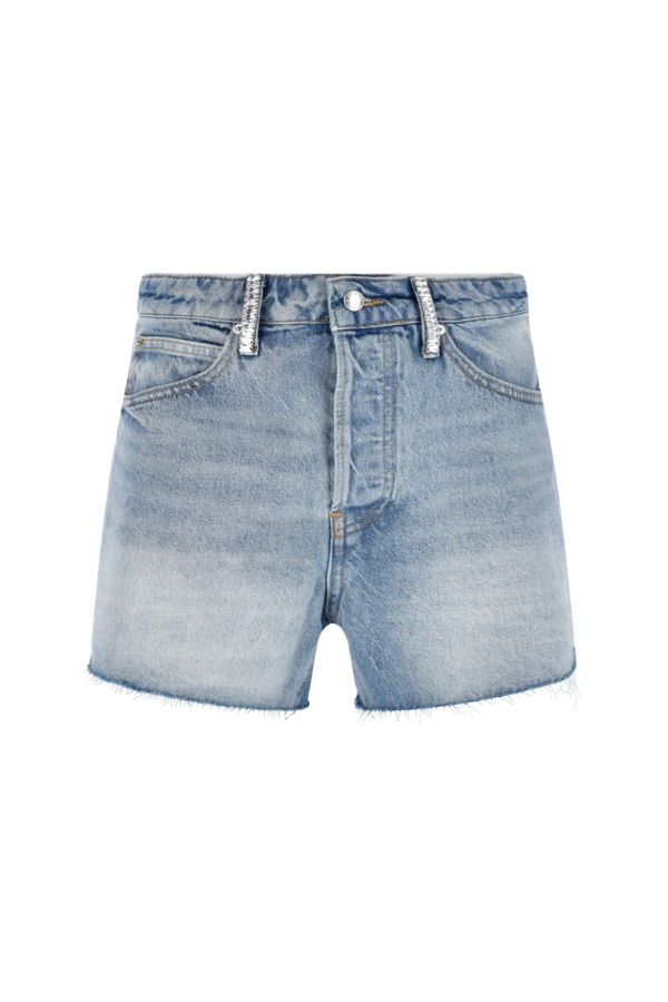 ALEXANDER WANG Crystal Rhinestone Denim Shorts - Light Blue