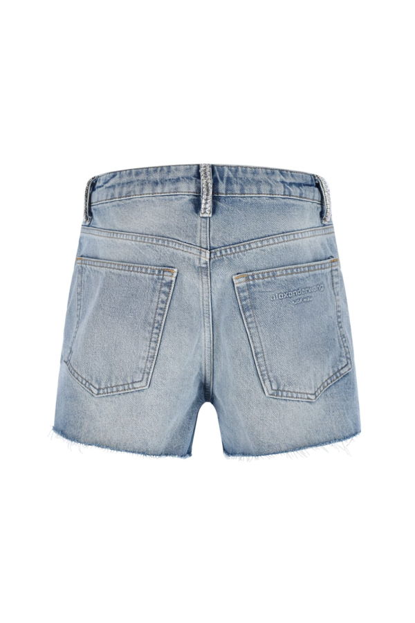 ALEXANDER WANG Crystal Rhinestone Denim Shorts - Light Blue