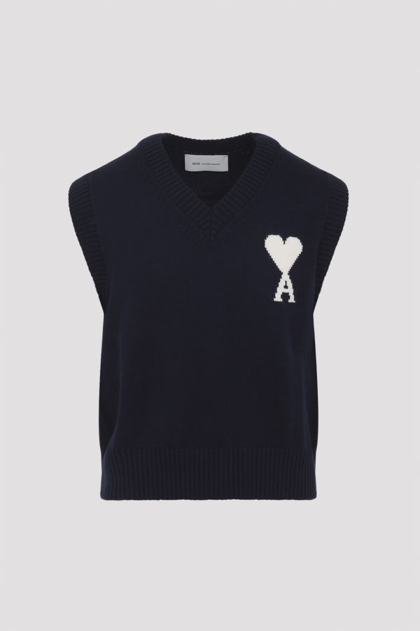 Ami Alexandre Mattiussi Sleeveless V Neck Sweater - Encre Ecru