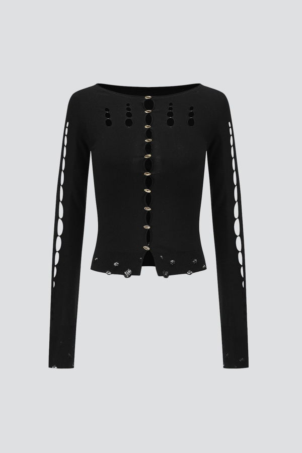 Ruibuilt Onyx Cut Out Knit Cardigan