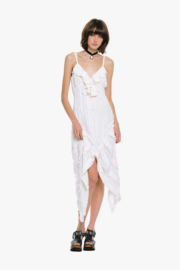 Anna Sui Floral Ruffle Stretch Lace Handkerchief Dress