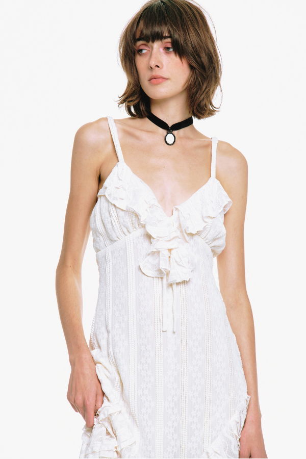 Anna Sui Floral Ruffle Stretch Lace Handkerchief Dress