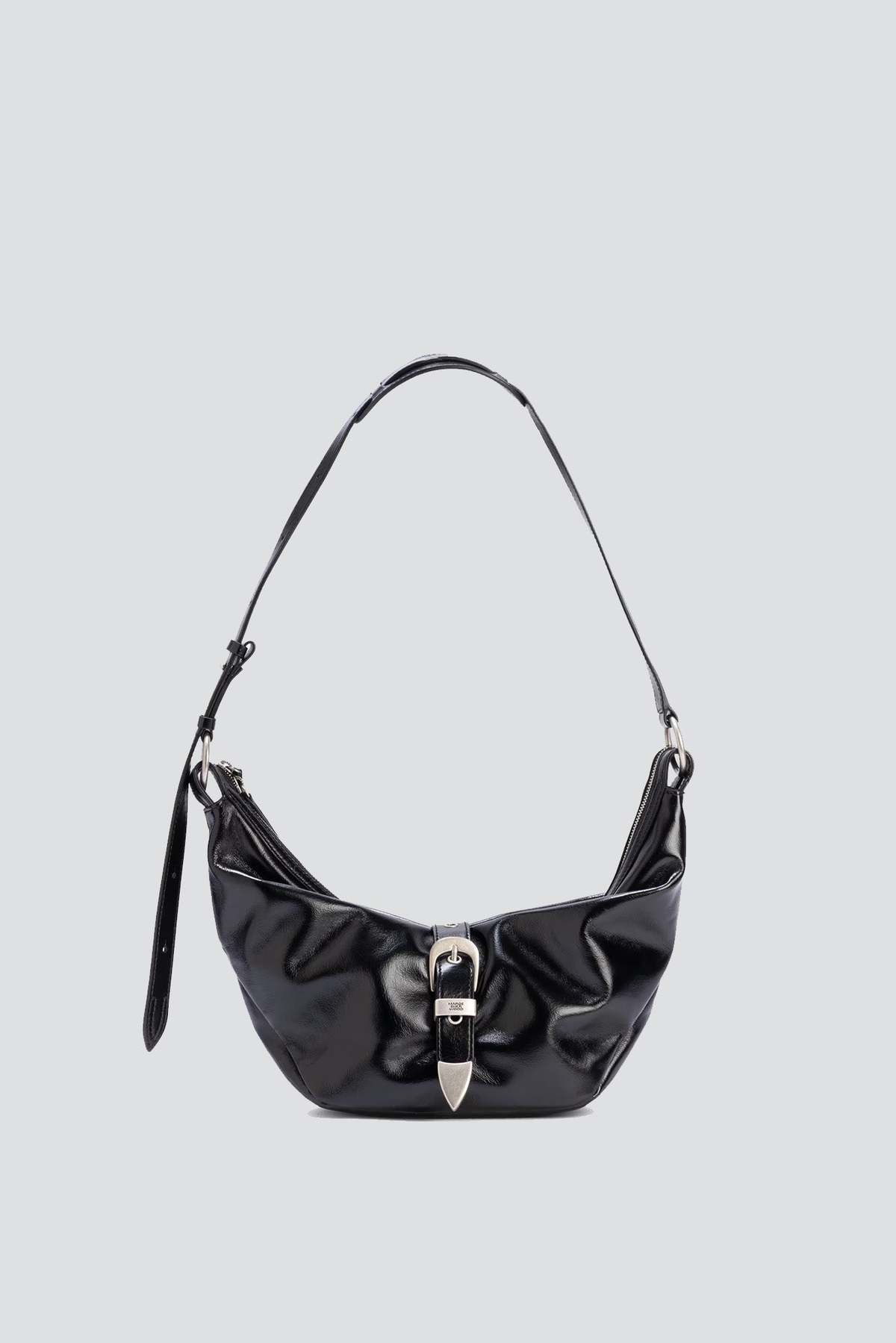 Marge Sherwood Black Glossy Plain Belted Medium Hobo Bag - Image 1 of 5