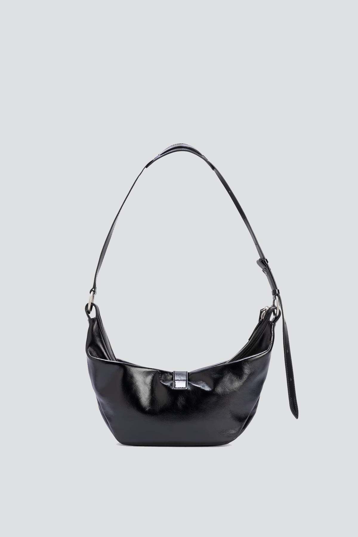 Marge Sherwood Black Glossy Plain Belted Medium Hobo Bag - Image 2 of 5