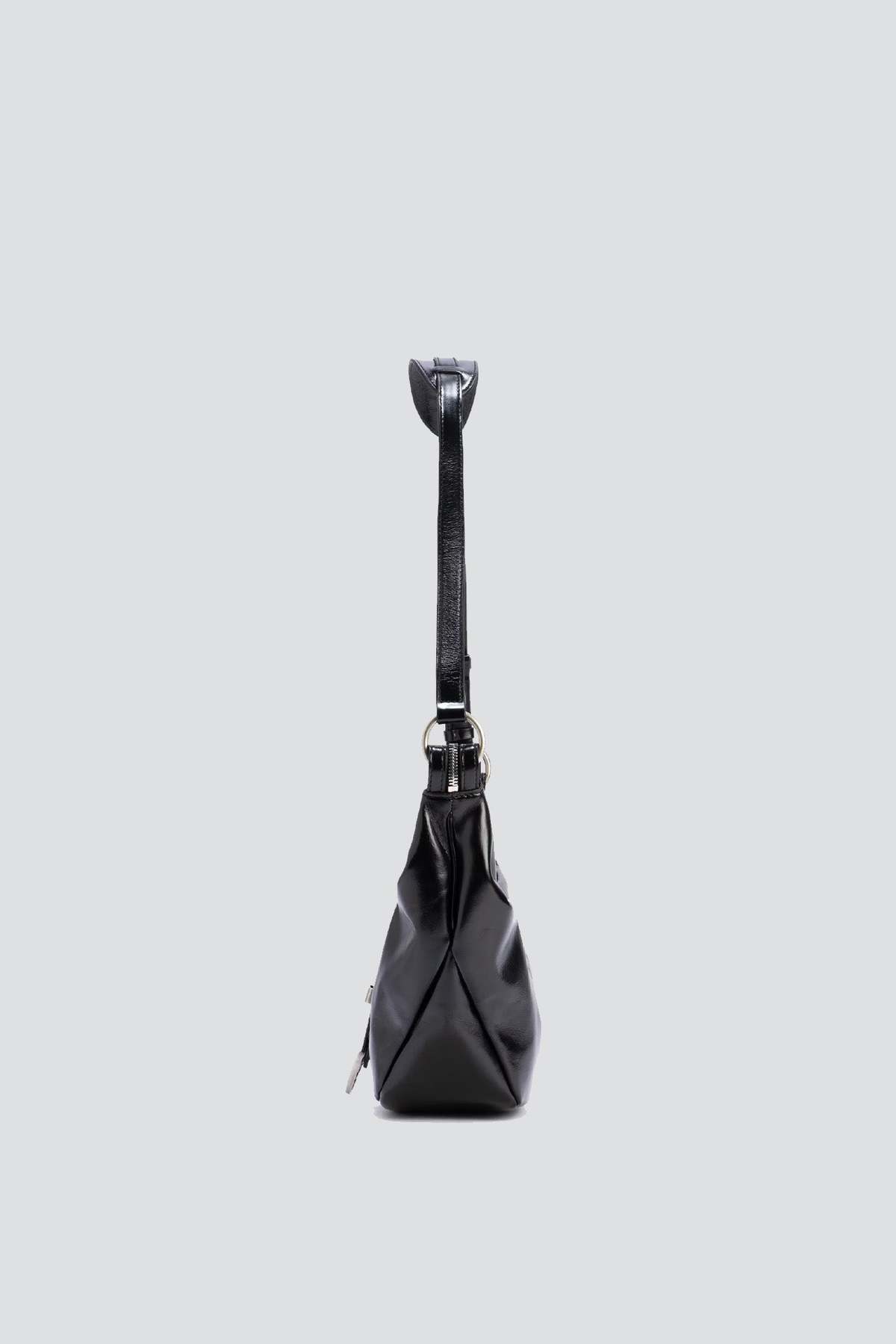 Marge Sherwood Black Glossy Plain Belted Medium Hobo Bag - Image 3 of 5