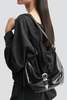 Marge Sherwood Black Glossy Plain Belted Medium Hobo Bag - Thumbnail 4