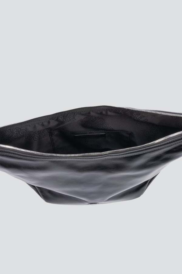 Marge Sherwood Black Glossy Plain Belted Medium Hobo Bag