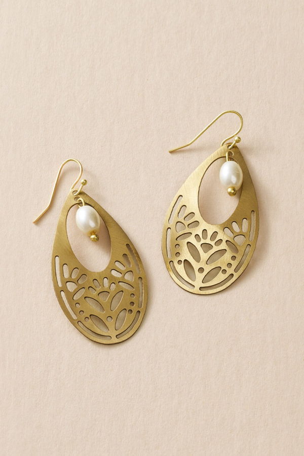 Matr Boomie Adhya Teardrop Pearl Earrings - Gold