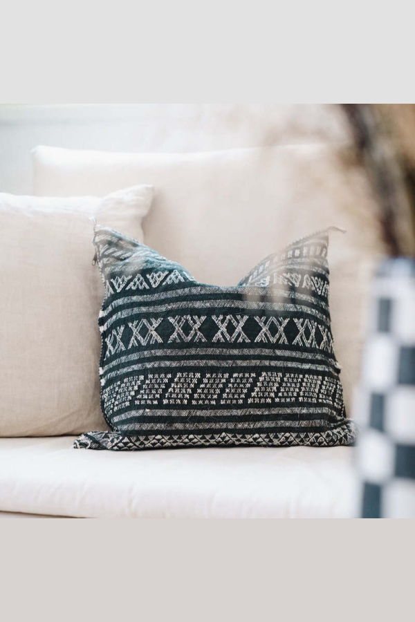 APARTMENT F Desert Stripe Cactus Silk Pillow - White Embroidery