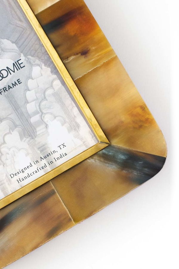 Matr Boomie Kachhua Picture Frame - Horn, Brass Inlay