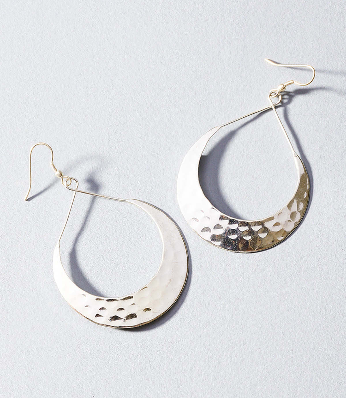 Matr Boomie Lunar Crescent Hammered Hoop Earrings - Shiny Silver - Image 1 of 3