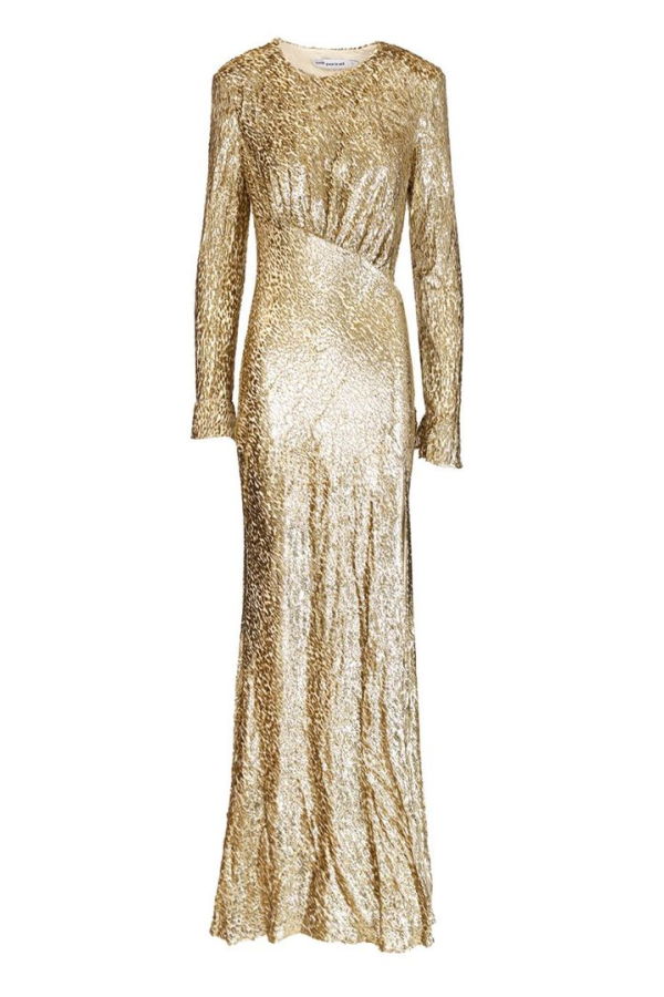 Self-Portrait Long Dress in Gold Thread Dress - Gold