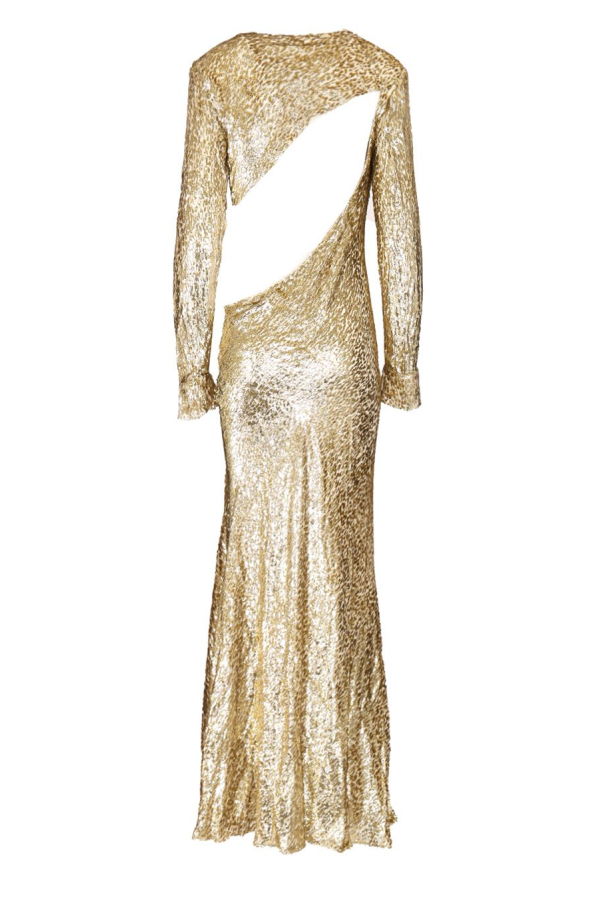 Self-Portrait Long Dress in Gold Thread Dress - Gold