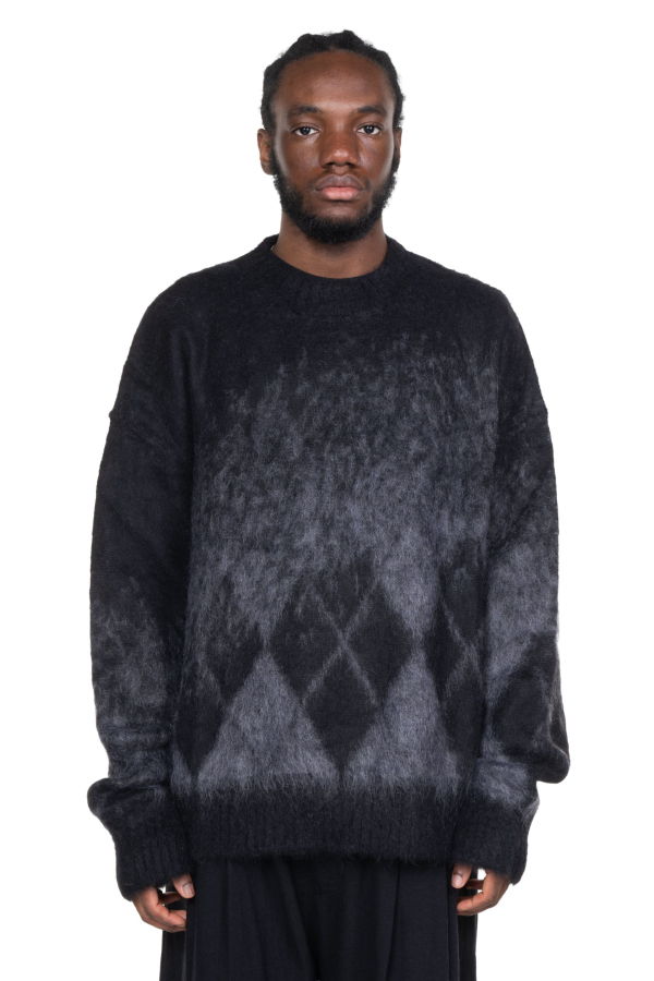 Isabel Benenato Gauzed Mohair Crew-Neck Sweater Check Black