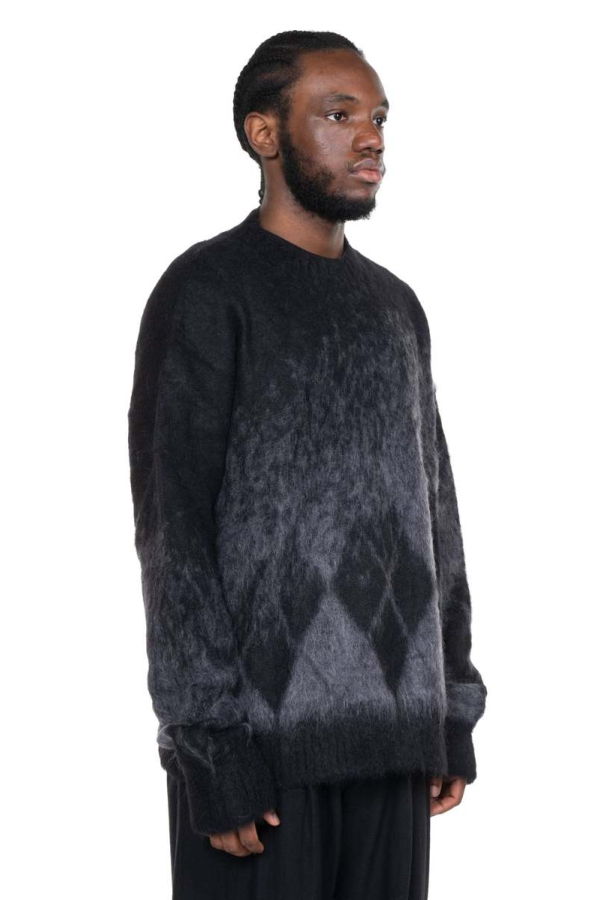 Isabel Benenato Gauzed Mohair Crew-Neck Sweater Check Black