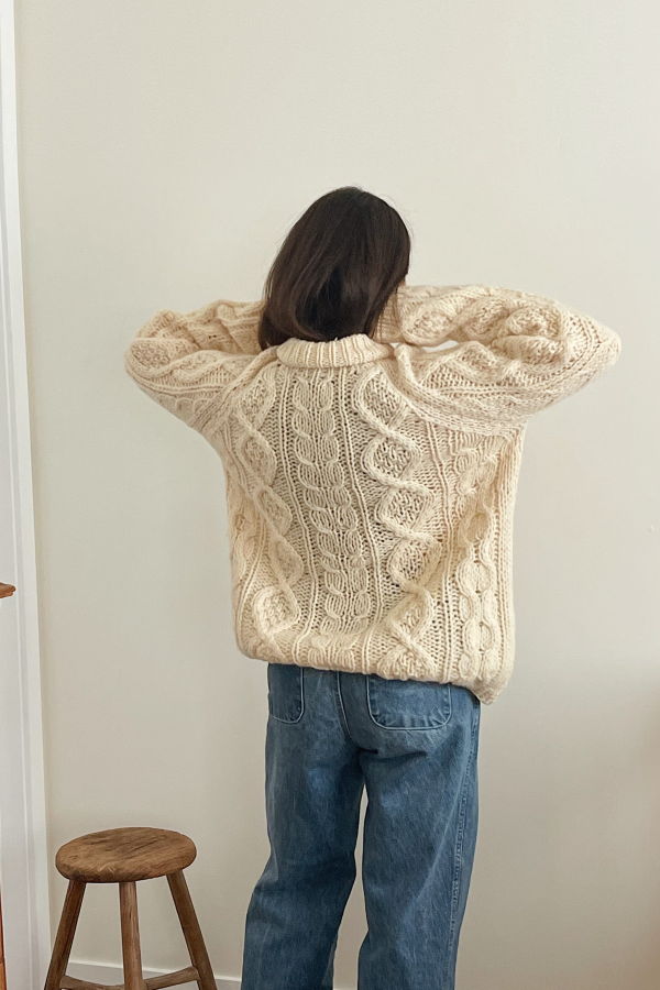 Handknit Fisherman Turtleneck Sweater - Cream