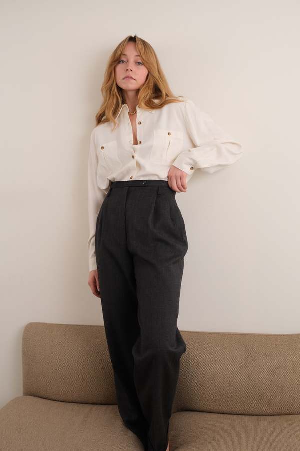 High Rise Flint Hermine Vintage Flint Merino Wool Pleated High Rise Trousers - Gray ...