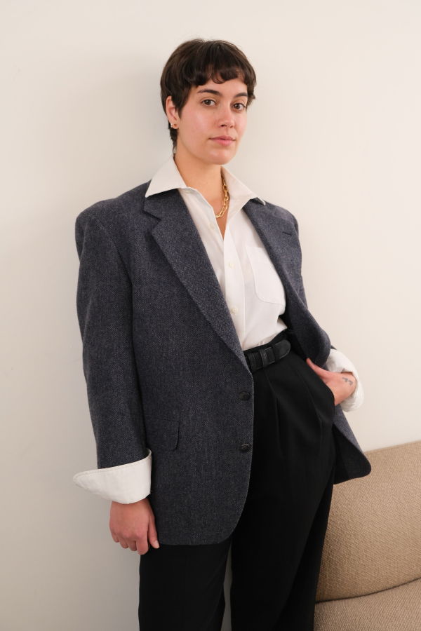 Hermine Vintage Slate Wool and Lambswool Herringbone Blazer - Gray