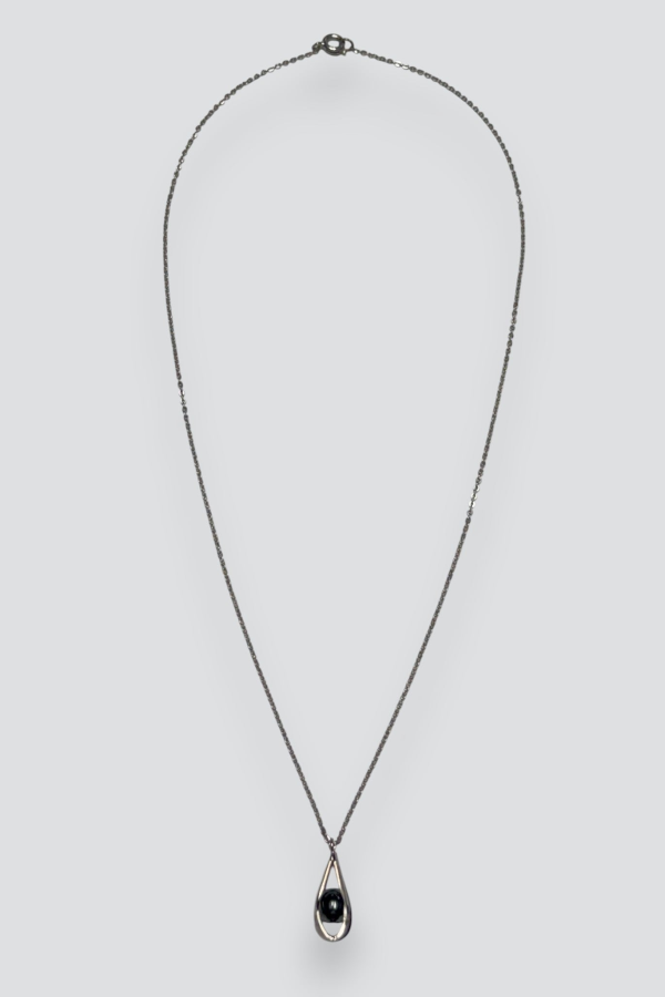 Vintage Glass Teardrop Caged Bead Necklace - Sterling Silver