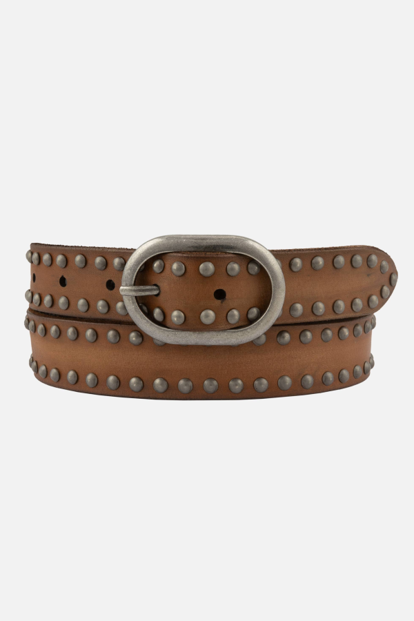 Amsterdam Heritage Zwier Oval Buckle Leather Studded Belt - Camel