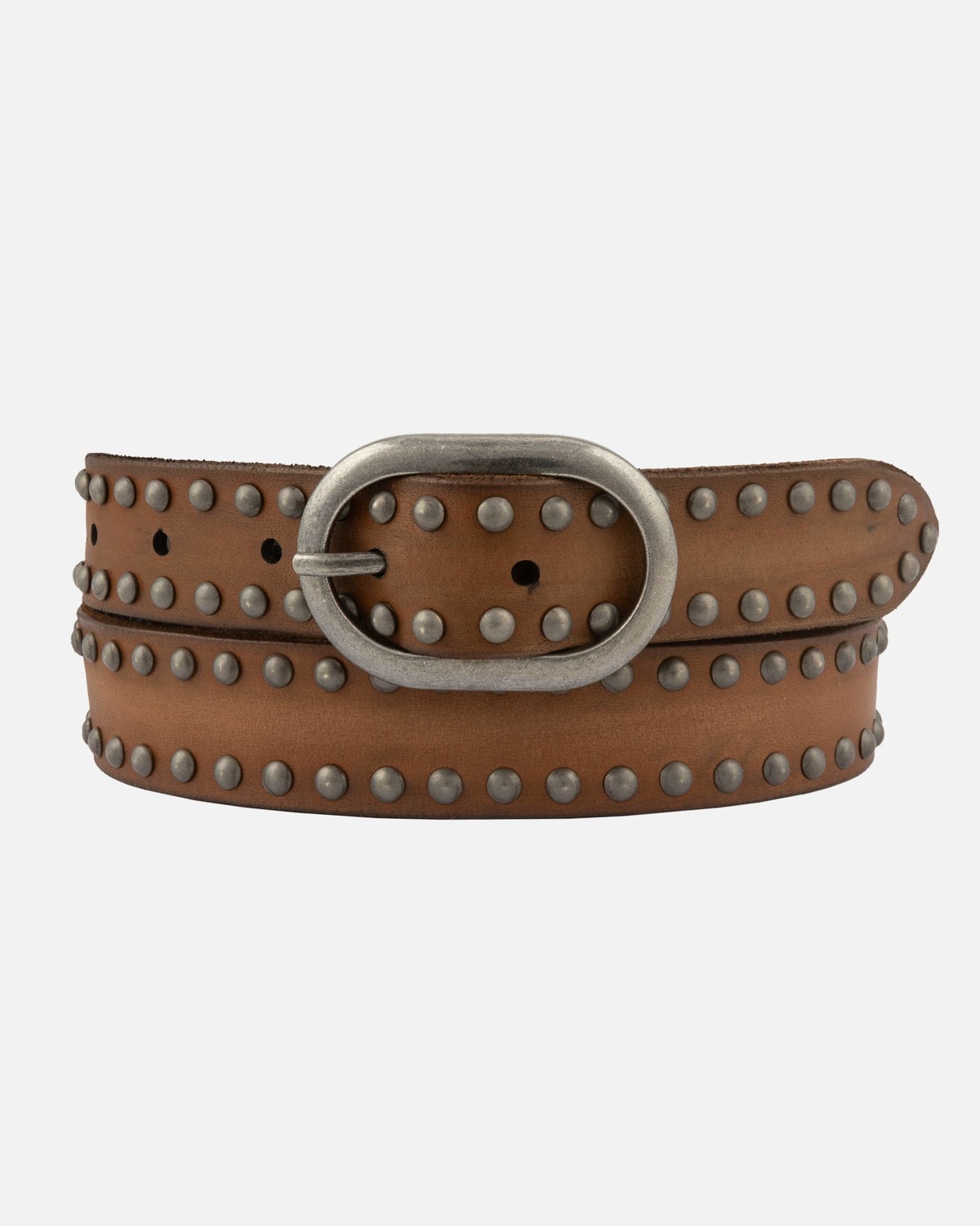 Amsterdam Heritage Zwier Oval Buckle Leather Studded Belt - Camel - Image 1 of 9