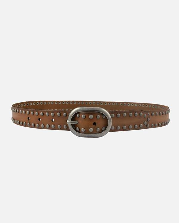 Amsterdam Heritage Zwier Oval Buckle Leather Studded Belt - Camel