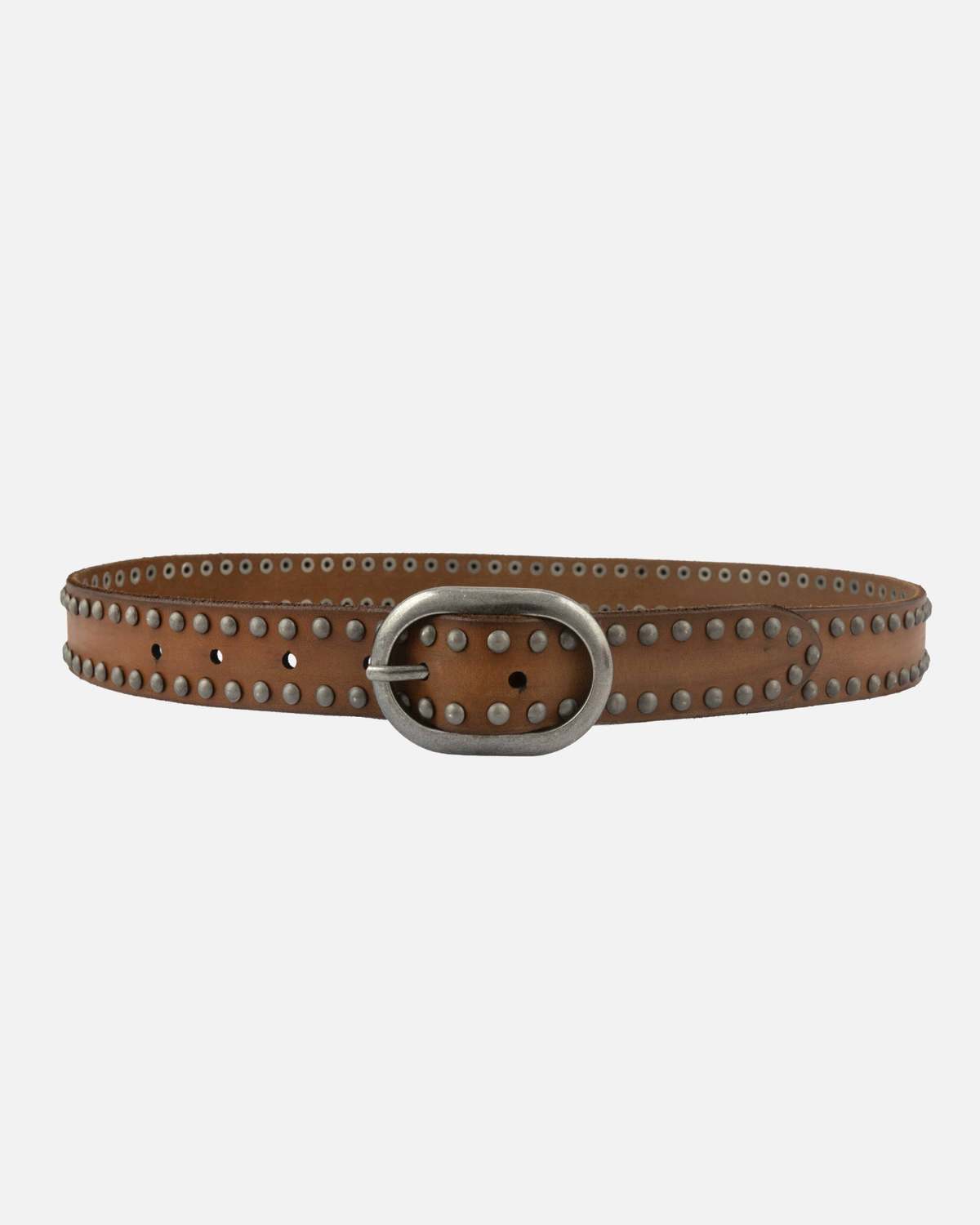 Amsterdam Heritage Zwier Oval Buckle Leather Studded Belt - Camel - Image 6 of 9