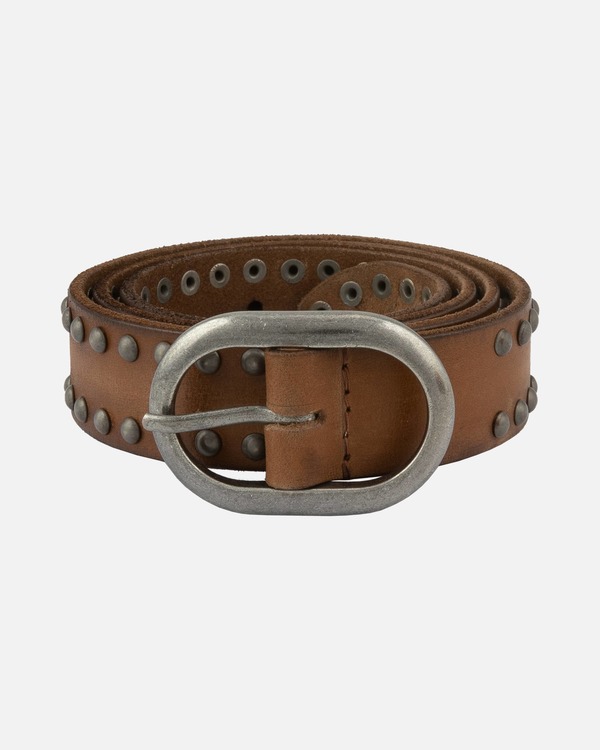 Amsterdam Heritage Zwier Oval Buckle Leather Studded Belt - Camel