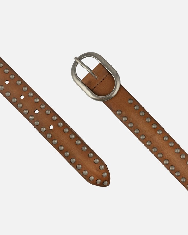Amsterdam Heritage Zwier Oval Buckle Leather Studded Belt - Camel