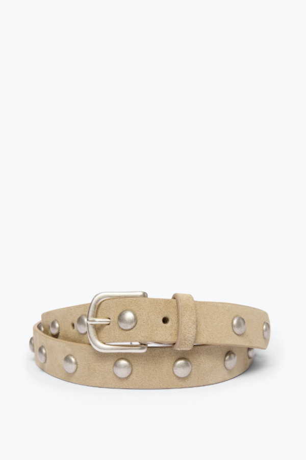 Freda Salvador Rebecca Oval Studded Suede Belt - Stucco