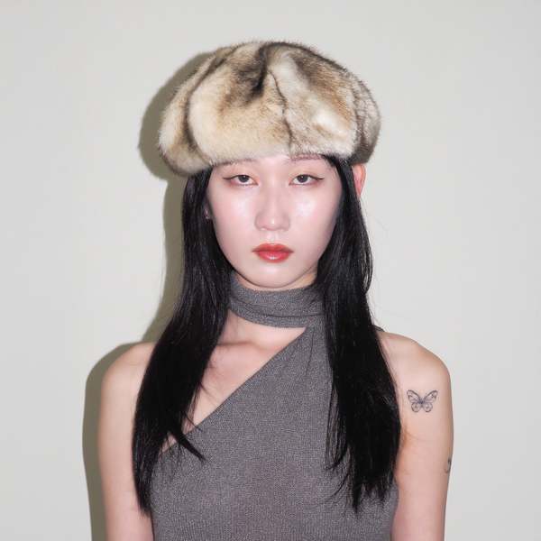 Clyde Faux Fur Beret - Cream Chinchilla