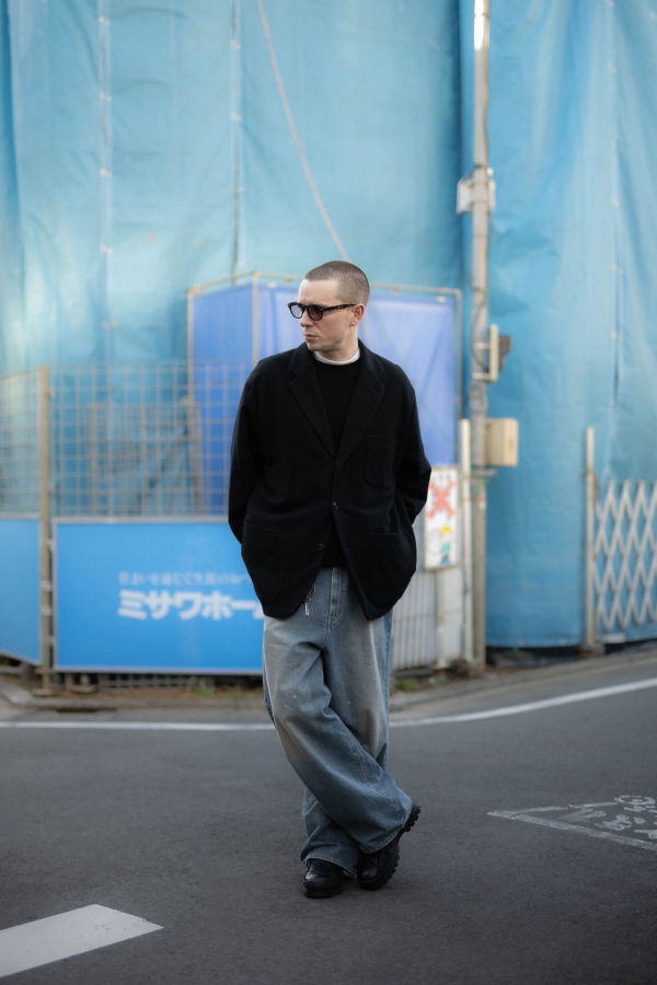 Yoko Sakamoto Silk / Cotton Brushed Flannel Oversized Jacket Black