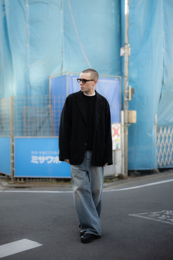 Yoko Sakamoto Silk / Cotton Brushed Flannel Oversized Jacket Black