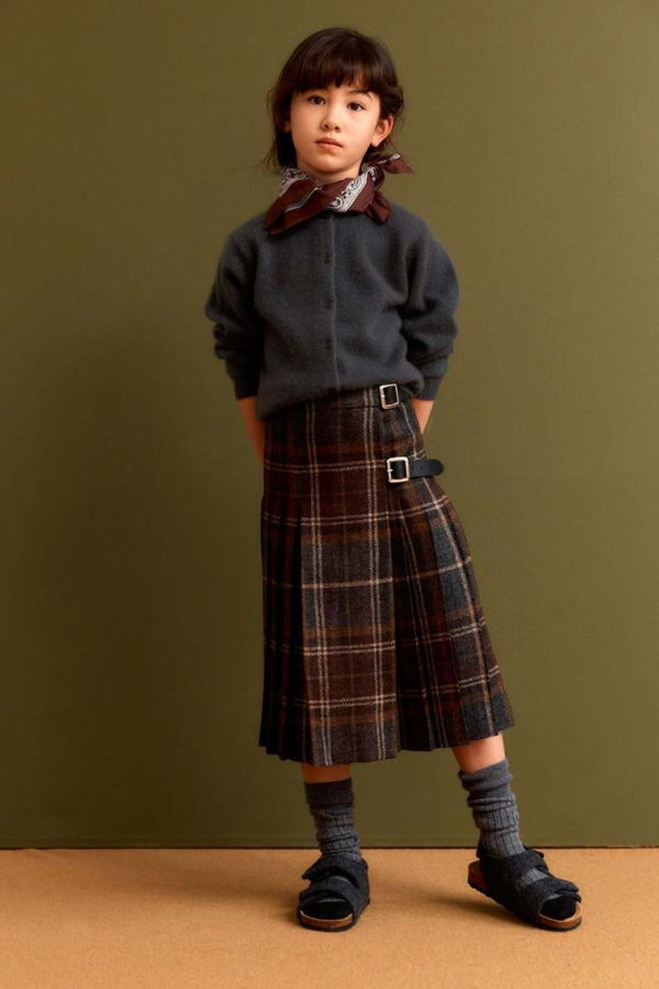 KIDS Caramel Stirling Children's Long Wool Kilt Skirt