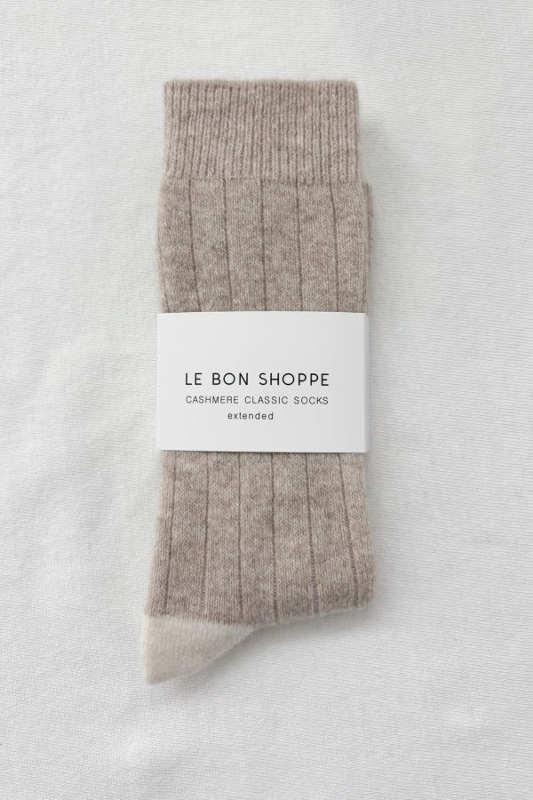 Le Bon Extended Cashmere Classic Socks - Fawn