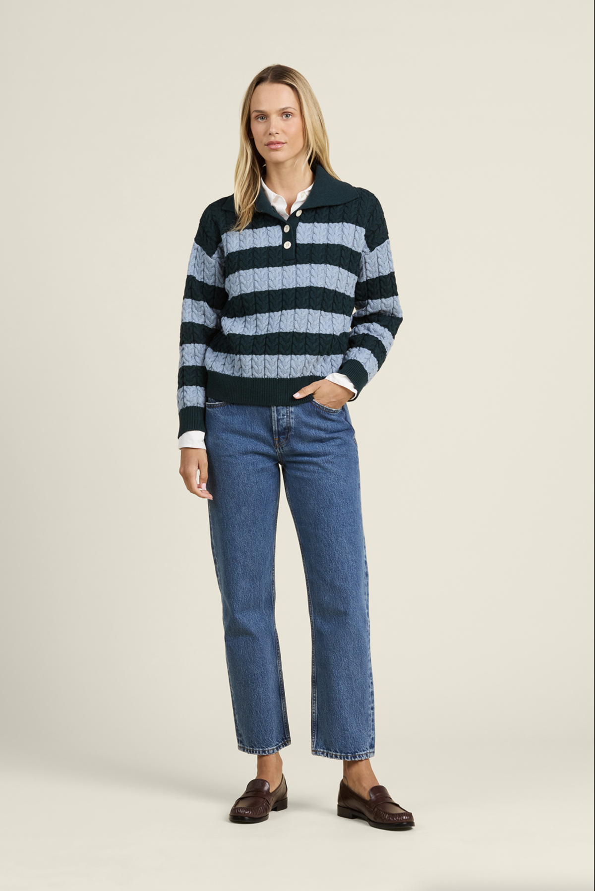 Trovata Shelby Sweater - Green Stripe - Image 4 of 4